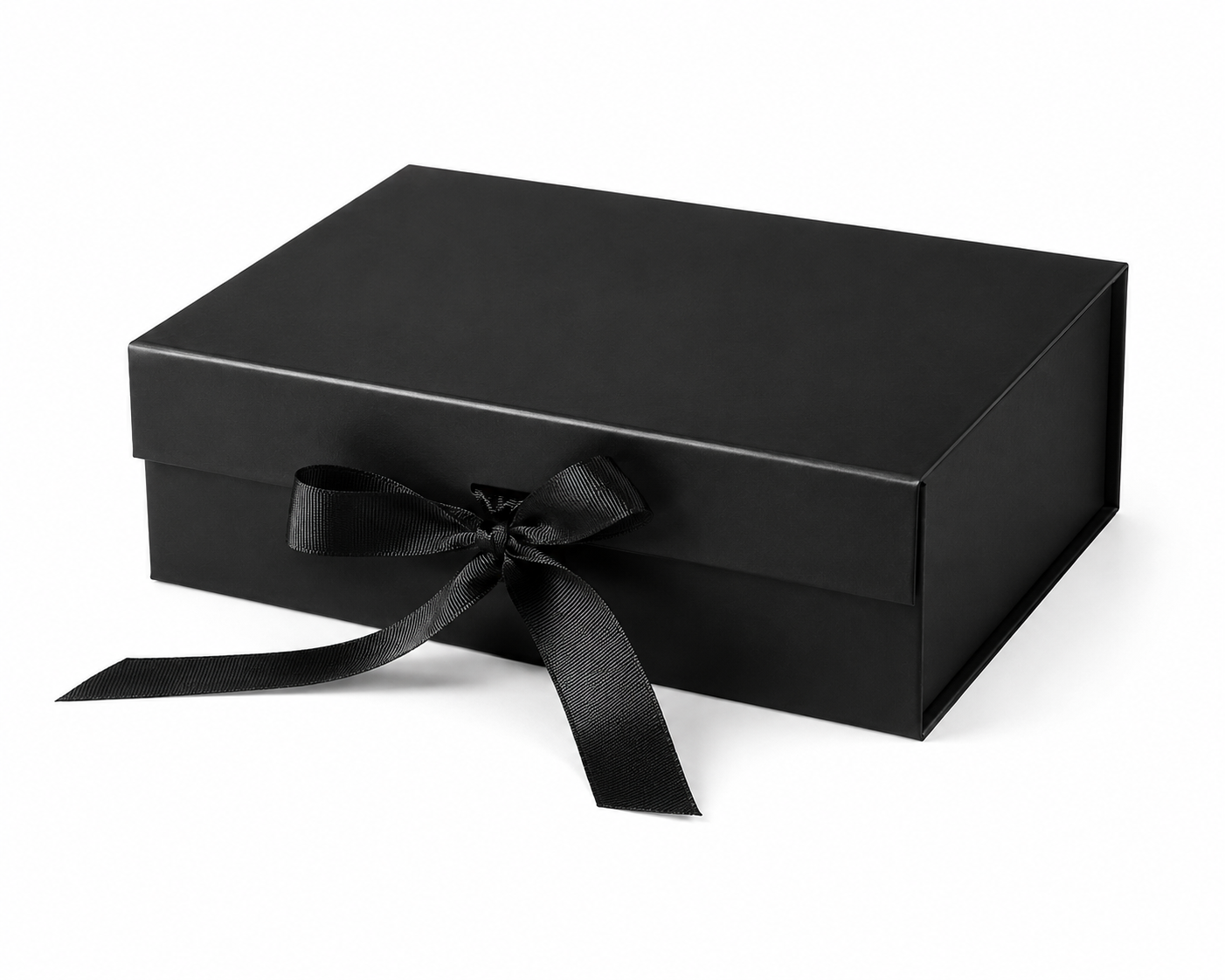 Customised gift box with magnetic lid, and ribbon. Size: 33*25*12.5 cm,Thickness: 2 mm.