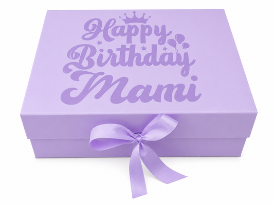 Customised gift box with magnetic lid, and ribbon. Size: 33*25*12.5 cm,Thickness: 2 mm.