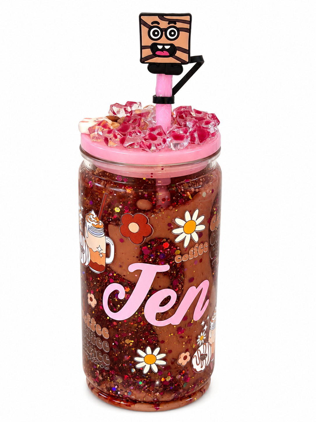 Customized snowglobe cup 16oz, with lid and straw. Write at the beginning of the order name, theme and desired effect color or colors