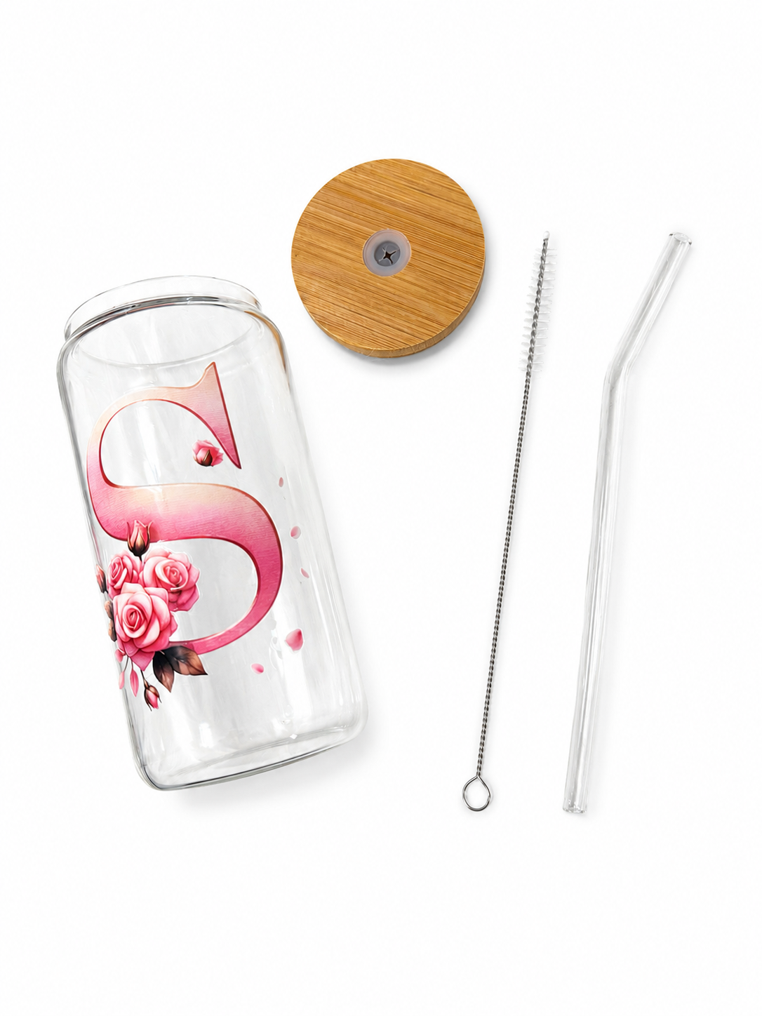Personalized Glass Tumbler, 16 Oz Glass Cups Set with Lid and Straw/ free gift
