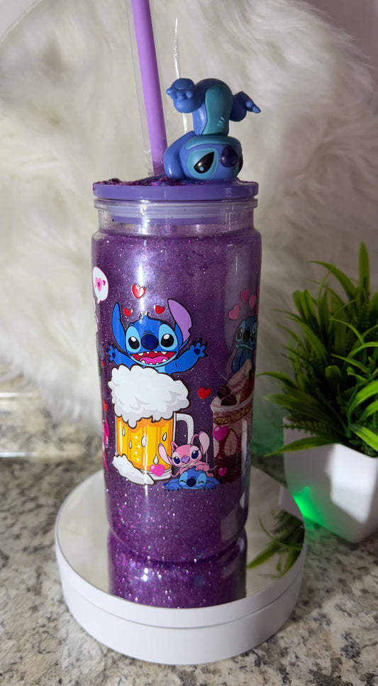 Customized snowglobe cup 16oz, with lid and straw. Write at the beginning of the order name, theme and desired effect color or colors