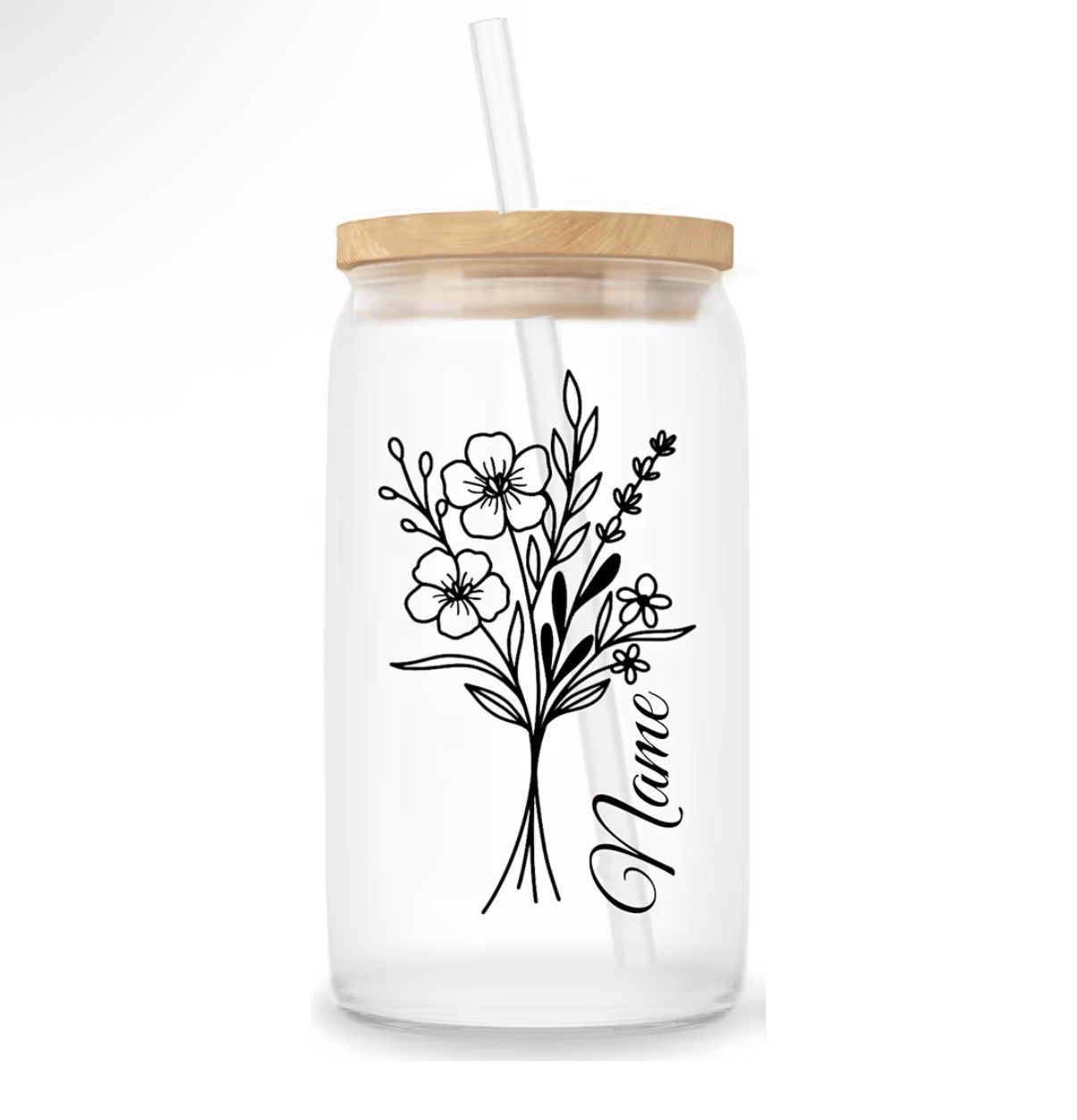 Personalized Glass Tumbler, 16 Oz Glass Cups Set with Lid and Straw/ free gift